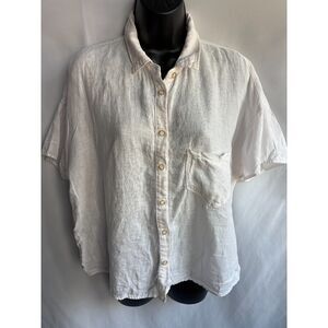 ZARA White Linen Cotton Shirt Size XL Dolman Sleeve Button Front Closet Staple